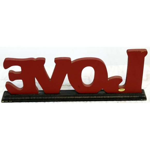 "Love" Stand Up Decorative Sign Red Home Decor Black Swirl Paisley Designs - Picture 3 of 6